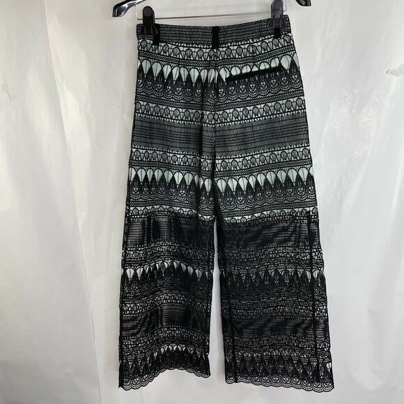 Self Portrait Black Mint Sheer Guipure Lace Culottes Pants NWT Size US 4 - Picture 4 of 12